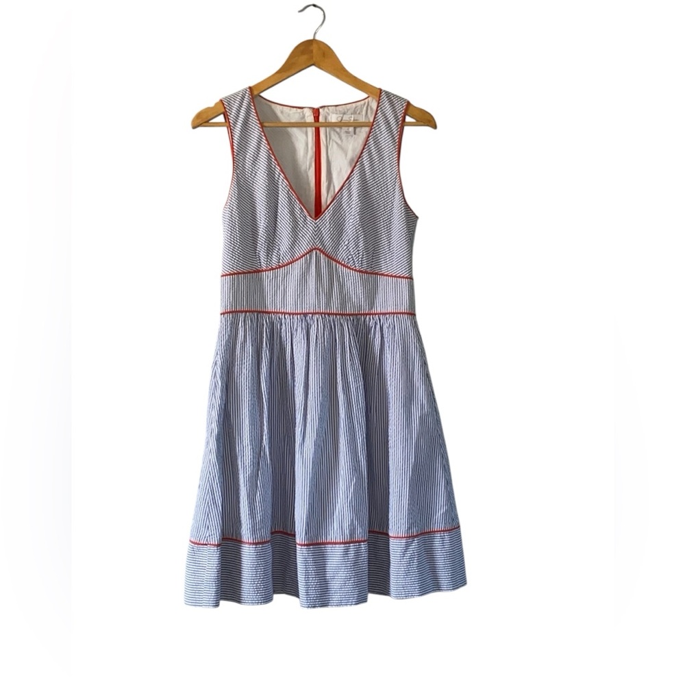 Blue and White Ruffled Tiered Midi Sundress